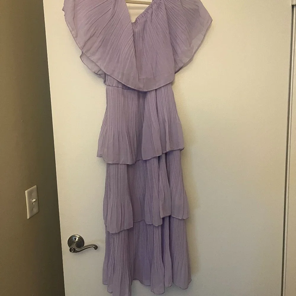 Purple Off Shoulder Ruffle Midi Dress - Picture 2 of 2